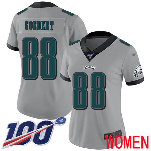 Women Philadelphia Eagles #88 Dallas Goedert Limited Silver Inverted Legend NFL Jersey 100th Season Football